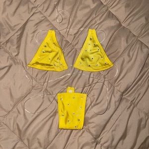 yellow rhinestone microkini w/ clear straps